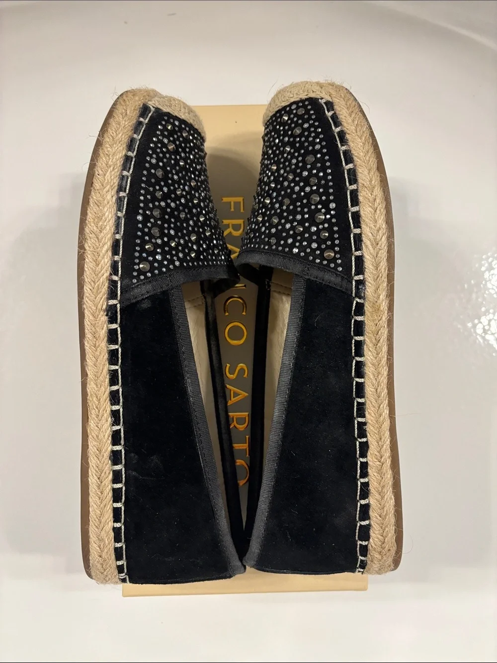 Franco Sarto Black Crystal Espadrille Flats